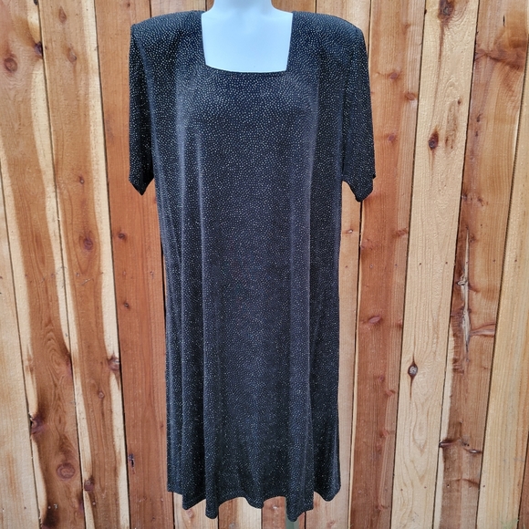 Black Sparkle Slinky Knit Flared Dress Plus Size 18W - Picture 1 of 5